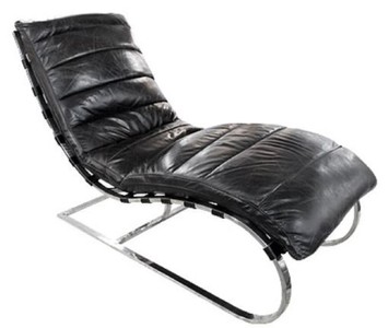 Casa Padrino fauteuil inclinable de luxe en cuir véritable noir / argent 150 x 61 x H. 81 cm - Fauteuil de Salon Lounge Relax Inclinable