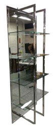 Casa Padrino Armoire Étagère de Luxe Argent 80 x 35 x H. 200 cm - Armoire en Acier Inoxydable avec 4 Étagères en Verre et Grand Miroir - Armoire de Salon - Mobilier de Salon