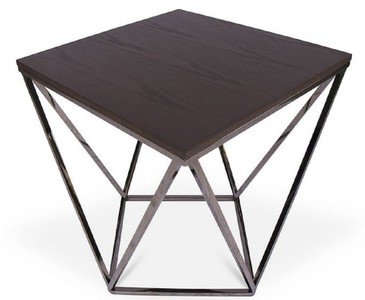 Casa Padrino Designer Beistelltisch Braun / Silber 57 x 57 x H. 60 cm - Tisch mit gebeizter Eichenfurnierplatte - Wohnzimmermöbel - Luxus Qualität