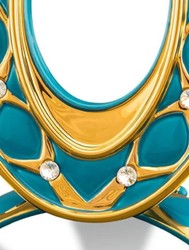 Casa Padrino Cornice Immagini Barocco Turchese / Oro 26 x 16 x H. 36 cm - Magnifica Cornice Immagini in Ceramica con Vetro Cristallo Swarovski