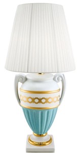 Casa Padrino lampe de table baroque blanc / turquoise / or Ø 40 x H. 75 cm - Séjour Lampe en Céramique de Style Baroque