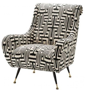 Casa Padrino sillón de lujo negro / blanco / latón 80 x 90 x H. 88 cm - Sillón de Salón - Muebles de Salón