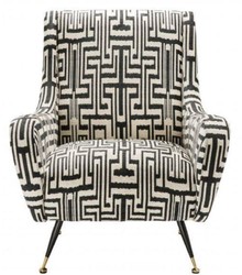 Casa Padrino luxury armchair black / white / brass 80 x 90 x H. 88 cm - Living Room Armchair - Living Room Furniture