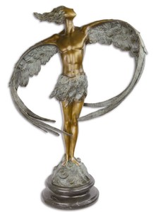 Casa Padrino scultura in bronzo di lusso uomo con ali bronzo / grigio / nero 52 x 24,1 x H. 77,6 cm - Figura in Bronzo con Base in Marmo