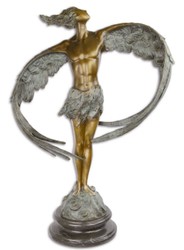 Casa Padrino escultura de bronce de lujo hombre con alas bronce / gris / negro 52 x 24,1 x H. 77,6 cm - Figura de Bronce con Base de Mármol
