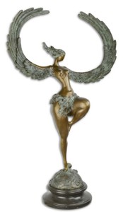Casa Padrino escultura de bronce de lujo mujer con alas bronce / gris / negro 49,7 x 23,8 x H. 90,4 cm - Figura de Bronce con Base de Mármol