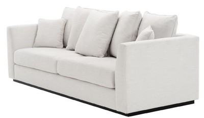 Casa Padrino Wohnzimmer Sofa mit 7 Kissen Weiß / Schwarz 255 x 100 x H. 90 cm - Luxus Couch - Wohnzimmer Möbel