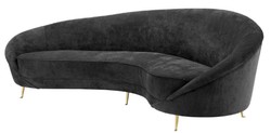 Casa Padrino divano di design in velluto nero / ottone 245 x 87 x H. 79 cm - Divano di Lusso Curvo - Mobili Soggiorno di Design