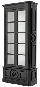 Casa Padrino Luxury Display Cabinet Black / White 113 x 46 x H. 240 cm - Solid wood Showcase - Living room Cabinet with 2 Glass Doors and Drawer - Luxury Quality