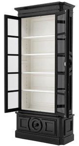 Casa Padrino Luxus Vitrine Schwarz / Weiß 113 x 46 x H. 240 cm - Massivholz Vitrinenschrank - Wohnzimmerschrank mit 2 Glastüren und Schublade - Luxus Qualität