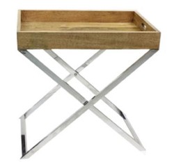 Casa Padrino serving tray with stand natural / silver 61 x 41 x H. 62 cm - Wood Tray with Stainless Steel Frame