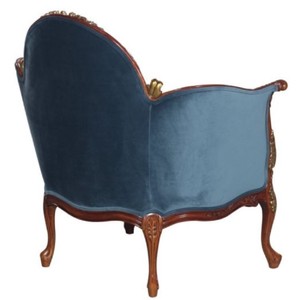 Casa Padrino Barock Salon Samt Sessel Blau / Braun / Messingfarben 86,5 x 71 x H. 94 cm - Barockmöbel