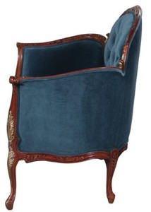 Casa Padrino Barock Samt Sofa Blau / Braun / Messingfarben 125 x 73,5 x H. 92,5 cm - Möbel im Barockstil