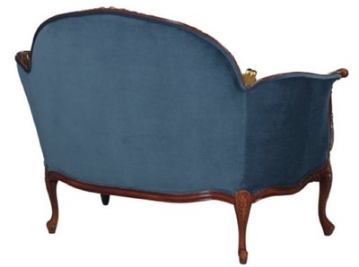 Casa Padrino Barock Samt Sofa Blau / Braun / Messingfarben 125 x 73,5 x H. 92,5 cm - Möbel im Barockstil