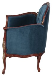Casa Padrino Canapé Baroque en Velours Bleu / Marron / Laiton 125 x 73,5 x H. 92,5 cm - Mobilier de Style Baroque
