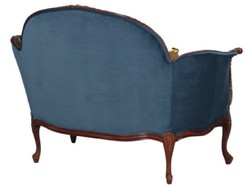 Casa Padrino Canapé Baroque en Velours Bleu / Marron / Laiton 125 x 73,5 x H. 92,5 cm - Mobilier de Style Baroque