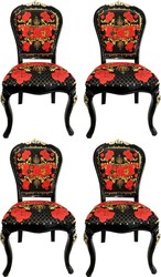 Pompöös di Casa Padrino Sedie da Pranzo Barocche di Lusso Rose Nero / Rosso / Oro - Set da Pranzo - 4 Sedie Barocche Pompöös Disegnate da Harald Glööckler Pompöös di Casa Padrino Sedie da Pranzo Barocche di Lusso Rose Nero / Rosso / Oro - Set da Pranzo - 4 Sedie Barocche Pompöös Disegnate da Harald Glööckler