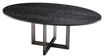 Casa Padrino Luxus Esstisch Schwarz / Bronze 200 x 120 x H. 76 cm - Ovaler Küchentisch - Luxus Esszimmer Möbel