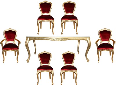 Casa Padrino Set di Sala da Pranzo Barocco di Lusso Bordeaux Rosso / Oro - 1 Tavolo da Pranzo con Piano in Vetro e 6 Sedie - Mobili per Sala da Pranzo Barocco - Made in Italy - Collezione di Lusso Casa Padrino Set di Sala da Pranzo Barocco di Lusso Bordeaux Rosso / Oro - 1 Tavolo da Pranzo con Piano in Vetro e 6 Sedie - Mobili per Sala da Pranzo Barocco - Made in Italy - Collezione di Lusso