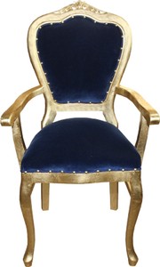 Casa Padrino Luxus Barock Esszimmer Set Royalblau / Gold - 1 Esstisch mit Glasplatte und 6 Stühle - Barock Esszimmermöbel - Made in Italy - Luxury Collection