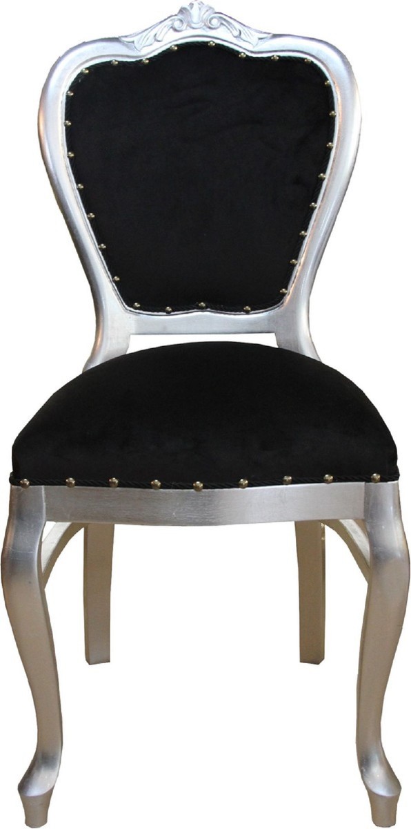 Casa Padrino Conjunto de Comedor Barroco de Lujo Negro / Plata - 1 Mesa de Comedor con Tapa de Vidrio y 6 Sillas - Muebles de Comedor Barroco - Hecho en Italia - Colección de Lujo Casa Padrino Conjunto de Comedor Barroco de Lujo Negro / Plata - 1 Mesa de Comedor con Tapa de Vidrio y 6 Sillas - Muebles de Comedor Barroco - Hecho en Italia - Colección de Lujo