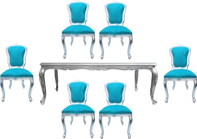 Casa Padrino Set di Sala da Pranzo Barocco di Lusso Turchese / Argento - 1 Tavolo da Pranzo con Piano in Vetro e 6 Sedie da Pranzo - Made in Italy - Collezione di Lusso Casa Padrino Set di Sala da Pranzo Barocco di Lusso Turchese / Argento - 1 Tavolo da Pranzo con Piano in Vetro e 6 Sedie da Pranzo - Made in Italy - Collezione di Lusso