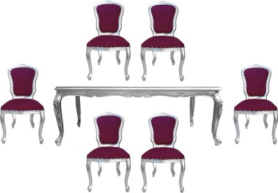 Casa Padrino Set di Sala da Pranzo Barocco di Lusso Porpora / Argento - 1 Tavolo da Pranzo con Piano in Vetro e 6 Sedie da Pranzo - Made in Italy - Collezione di Lusso Casa Padrino Set di Sala da Pranzo Barocco di Lusso Porpora / Argento - 1 Tavolo da Pranzo con Piano in Vetro e 6 Sedie da Pranzo - Made in Italy - Collezione di Lusso