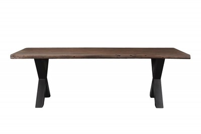 Casa Padrino Massivholz Esstisch Akazie mit Eisengestell 200 x 100 x H.77 cm - Designer Tisch
