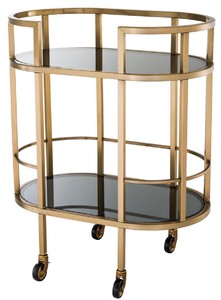 Casa Padrino chariot de service laiton / noir 70 x 43 x H. 81 cm - Chariot en Acier Inoxydable avec Vitres en Verre Teinté - Accessoires de Luxe