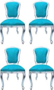 Casa Padrino Luxury Baroque Dining Room Set Louis Turquoise / Silver 50 x 60 x H. 104 cm - 4 Handcrafted Dining Room Chairs - Baroque Dining Room Furniture - Made in Italy