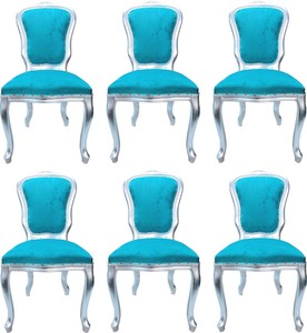 Casa Padrino Luxury Baroque Dining Room Set Louis Turquoise / Silver 50 x 60 x H. 104 cm - 6 Handcrafted Dining Chairs - Baroque Dining Room Furniture - Made in Italy