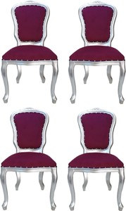 Casa Padrino Luxury Baroque Dining Room Set Louis Purple / Silver 50 x 60 x H. 104 cm - 4 Handcrafted Dining Room Chairs - Baroque Dining Room Furniture - Made in Italy