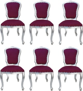 Casa Padrino Luxury Baroque Dining Room Set Louis Purple / Silver 50 x 60 x H. 104 cm - 6 Handcrafted Dining Room Chairs - Baroque Dining Room Furniture - Made in Italy
