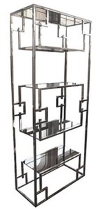 Casa Padrino cabinet mensola di lusso argento 85 x 40 x H. 200 cm - Cabinet in Acciaio Inossidabile con Ripiani in Vetro - Cabinet Soggiorno - Mobile per Soggiorno