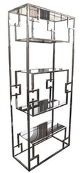 Casa Padrino cabinet mensola di lusso argento 85 x 40 x H. 200 cm - Cabinet in Acciaio Inossidabile con Ripiani in Vetro - Cabinet Soggiorno - Mobile per Soggiorno