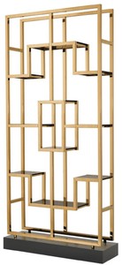 Casa Padrino cabinet mensola di lusso ottone / nero 108 x 29 x H. 240 cm - Cabinet da Salotto in Acciaio Inossidabile con 10 Ripiani in Vetro - Mobile da Soggiorno di Lusso