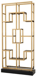 Casa Padrino Luxus Regalschrank Messing / Schwarz 108 x 29 x H. 240 cm - Edelstahl Wohnzimmerschrank mit 10 Glasregalen - Luxus Wohnzimmer Möbel