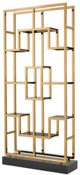 Casa Padrino Armoire Étagère de Luxe Laiton / Noir 108 x 29 x H. 240 cm - Armoire de Salon en Acier Inoxydable avec 10 Étagères en Verre - Meubles de Salon de Luxe