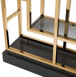 Casa Padrino Armoire Étagère de Luxe Laiton / Noir 108 x 29 x H. 240 cm - Armoire de Salon en Acier Inoxydable avec 10 Étagères en Verre - Meubles de Salon de Luxe