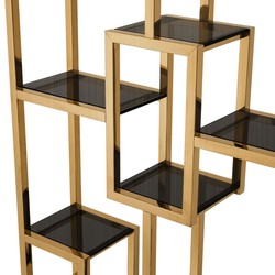 Casa Padrino Armoire Étagère de Luxe Laiton / Noir 108 x 29 x H. 240 cm - Armoire de Salon en Acier Inoxydable avec 10 Étagères en Verre - Meubles de Salon de Luxe