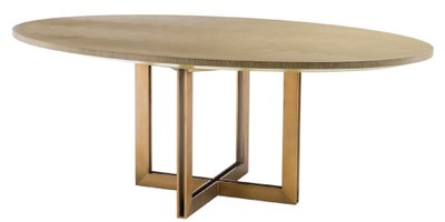 Casa Padrino mesa de comedor de lujo naturaleza / latón 200 x 120 x H. 76 cm - Mesa de Cocina Ovalada - Muebles de Comedor de Lujo