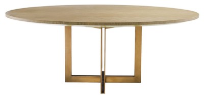 Casa Padrino Luxus Esstisch Naturfarben / Messing 200 x 120 x H. 76 cm - Ovaler Küchentisch - Luxus Esszimmer Möbel