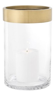 Casa Padrino porte-bougie de luxe laiton antique Ø 20 x H. 31,5 cm - Porte-Bougie en Verre Rond avec Bague en Aluminium - Collection de Luxe