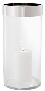 Casa Padrino porte-bougie de luxe argent Ø 20,5 x H. 41,5 cm - Porte-Bougie en Verre Rond avec Bague en Aluminium - Qualité de Luxe