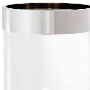 Casa Padrino Luxus Kerzenleuchter Silber Ø 20,5 x H. 41,5 cm - Runder Glas Kerzenleuchter mit Aluminium Ring - Luxus Qualität