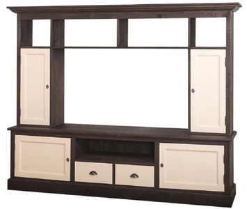 Casa Padrino gabinete televisión de estilo campestre marrón oscuro / beige 207 x 46 x H. 166 cm - Gabinete TV de Madera Maciza - Gabinete de Salón - Muebles de Salón de Estilo Campestre 