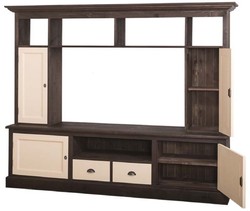 Casa Padrino gabinete televisión de estilo campestre marrón oscuro / beige 207 x 46 x H. 166 cm - Gabinete TV de Madera Maciza - Gabinete de Salón - Muebles de Salón de Estilo Campestre 
