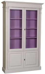 Casa Padrino gabinete de libros de estilo campestre gris claro / púrpura 119 x 39 x H. 197 cm - Mueble de Salón con 4 Puertas - Armario de Madera Maciza - Vitrina - Muebles de Salón de Estilo Campestre