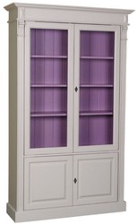Casa Padrino gabinete de libros de estilo campestre gris claro / púrpura 119 x 39 x H. 197 cm - Mueble de Salón con 4 Puertas - Armario de Madera Maciza - Vitrina - Muebles de Salón de Estilo Campestre