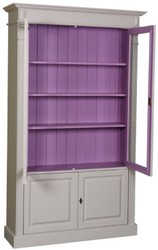 Casa Padrino gabinete de libros de estilo campestre gris claro / púrpura 119 x 39 x H. 197 cm - Mueble de Salón con 4 Puertas - Armario de Madera Maciza - Vitrina - Muebles de Salón de Estilo Campestre
